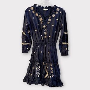 Rubyyaya black boho peasant dress gold beads